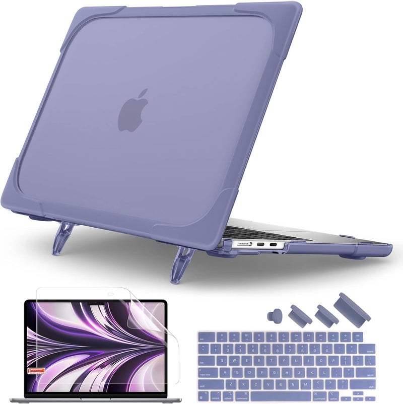 Batianda for M4 MacBook Air 13.6 inch Case 2025 2024 2022 Release Model A3240 A2681 M2 A3113 M3, Heavy Duty Shockproof Protective Hard Shell with Fold Kickstand & Keyboard Cover, Lavender Grey - Image 1